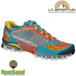 109-003 La Sportiva – Bushido – Scarpe Trail Running – Donna – Coral Malibu Blue 1/4