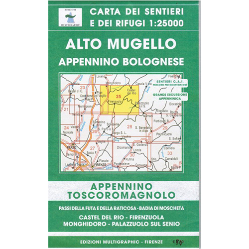 9788874650361 25 Edizioni Multigraphic Alto Mugello, Appennino Bolognese Carta Escursionistica